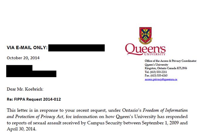 The Journal received information on the University's upcoming report on sexual assault through a Freedom of Information and Protection of Privacy Act request filed in September.