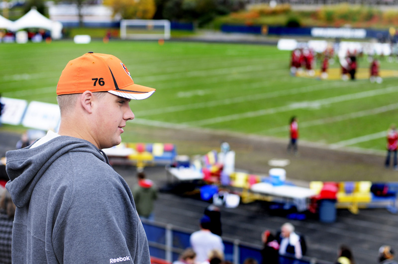 Matt O'Donnell watches his former team beat the Western Mustangs 37-0 on Saturday.