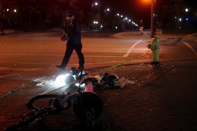A lamp post at University Ave. and Union St. was one of the casualties of Monday night’s wind.