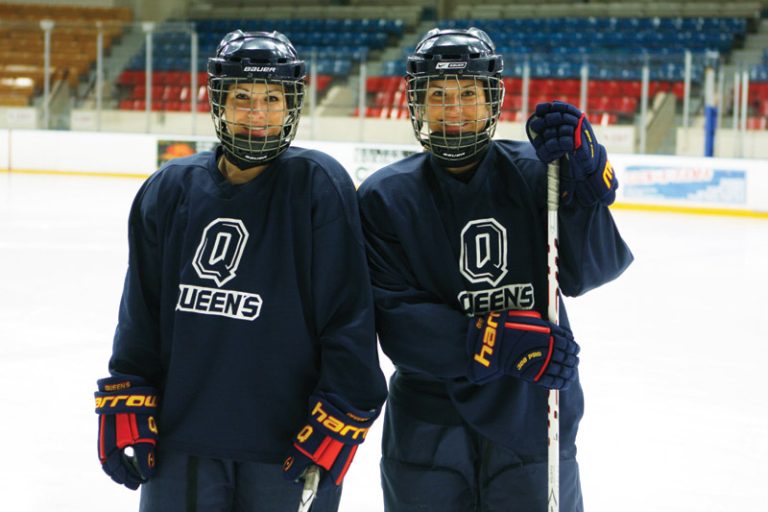 Morgan (right) and Brittany McHaffie are the women's hockey team's top scorers this season. Morgan currently leads the OUA with 34 points.