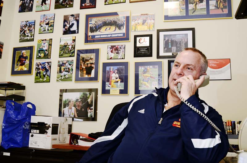 Football coach Pat Sheahan says 75 to 100 prospects visit him at his office in the ARC every year.