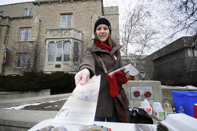Kingston Animal Trust member Shawna Robinson said Tuesday's demonstration was the first time the activist group came to campus.