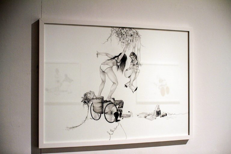 Erin Finley’s Daisy Chain is inspired by the popularized 2004 Abu Ghraib torture photographs.