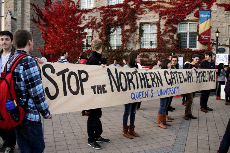 Students protested the Northern Gateway pipeline outside the JDUC yesterday.