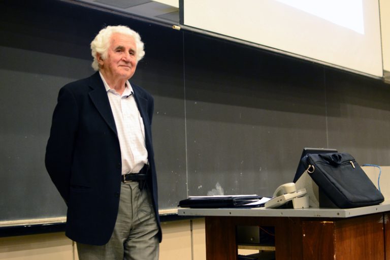 Bill Glied spoke to a crowd of 250 in Stirling Hall about his experiences in concentration camps during the Holocaust.