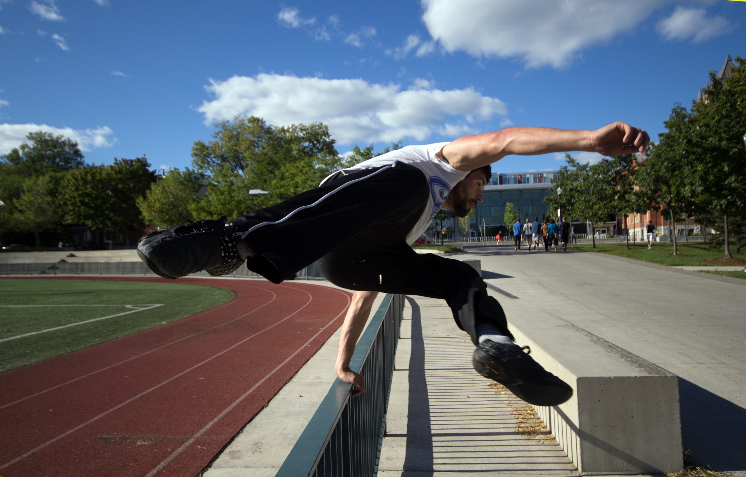 Brandon Beauchesne-Hébert practising a speed vault at Tindell Field.