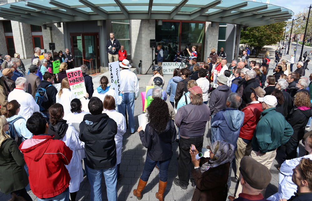 Stand up for Science rally outside of Stauffer on Monday