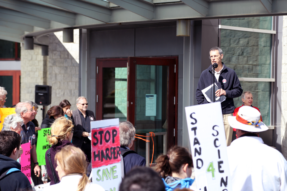 Approximately 200 people attended the rally in front of Stauffer Library yesterday.