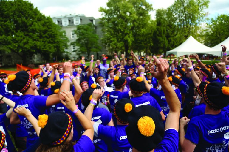 These new students are being welcomed to Queen’s by their Orientation leaders.