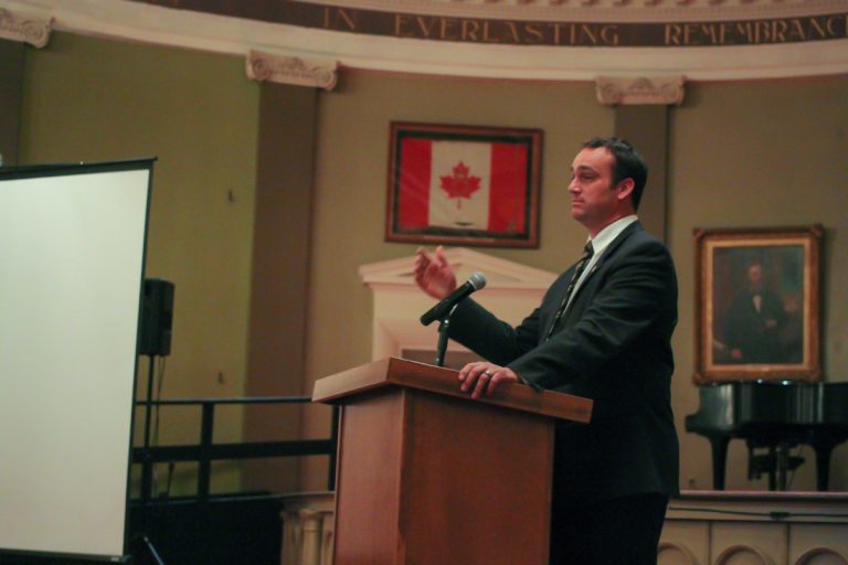 Mark Gerretsen speaking at AMS Assembly earlier this month.