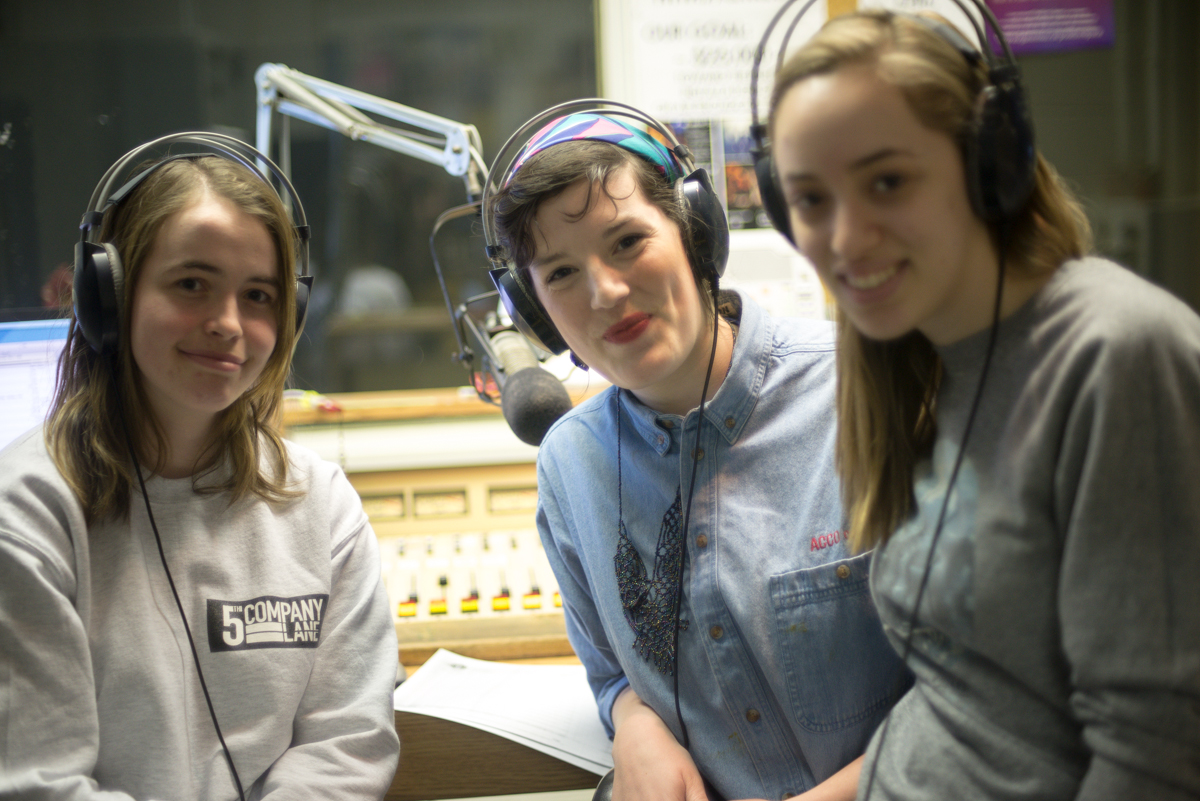Latour (centre) and guests in studio.