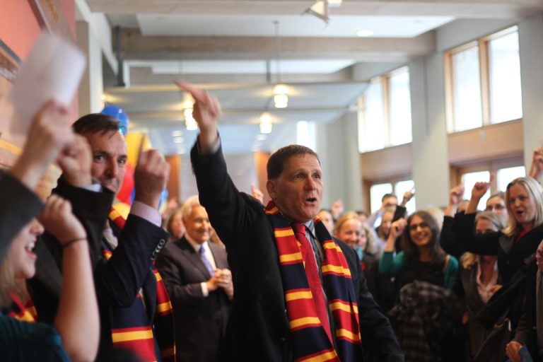 Principal Daniel Woolf spoke at Stauffer Library on Tuesday