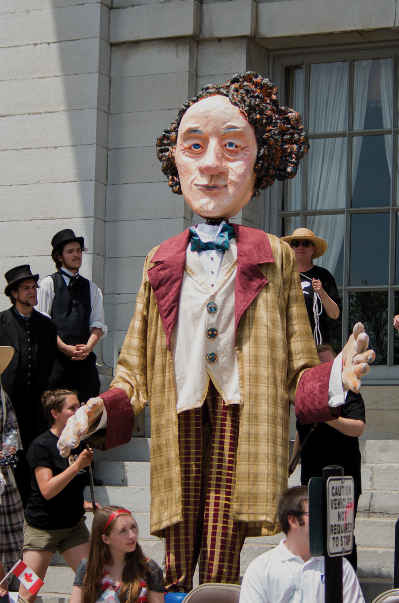 A puppet of Sir John A. Macdonald at City Hall on Canada Day.