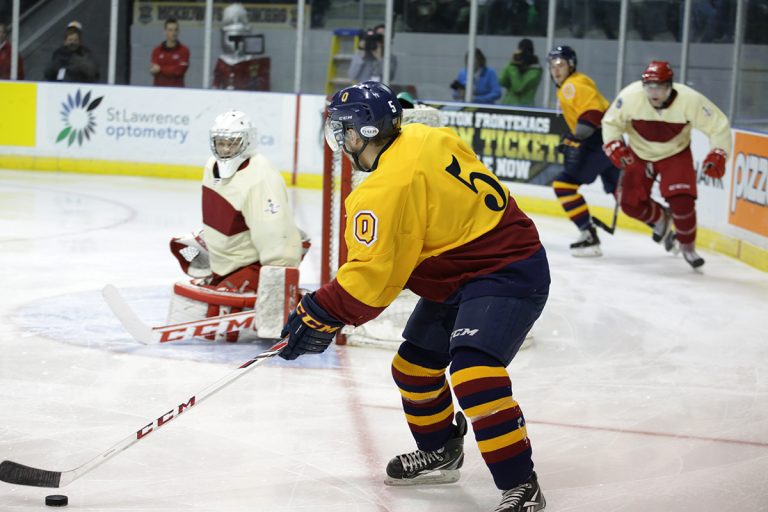 Men’s hockey topped the RMC Paladins 5-1 last Thursday in the Carr-Harris Cup. They’re down 1-0 in their first-round playoff series with the Laurentian Voyageurs.