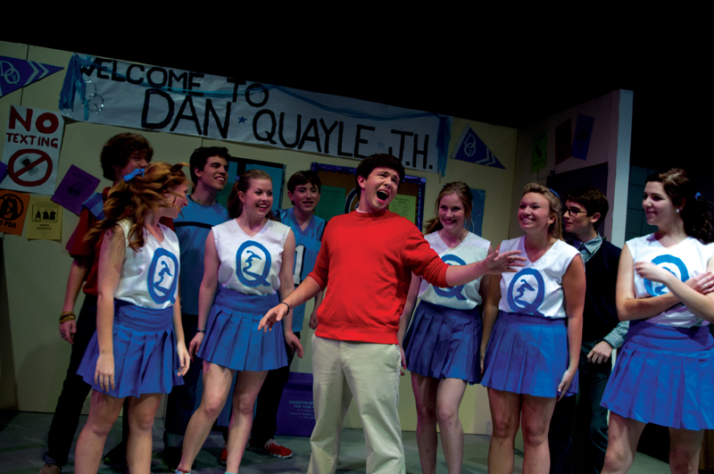 Reid Cunningham (centre) plays the male lead