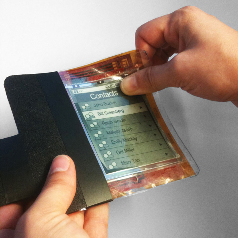 Users of the flexible smartphone can bend corners to perform different actions like playing music