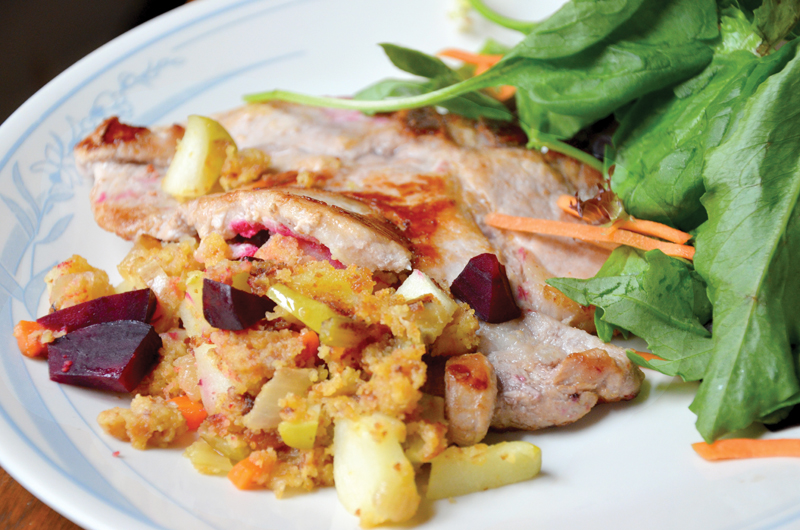 Honey-glazed pork chops offer an environmentally-friendly alternative to the conventional turkey dinner this Thanksgiving.