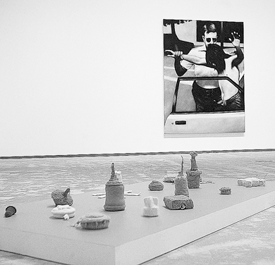 Barbara Hunt’s collection of hand-knit land mines and John Abrams’ ‘Figure Painting’ address the issue of group and individual identity from different perspectives.