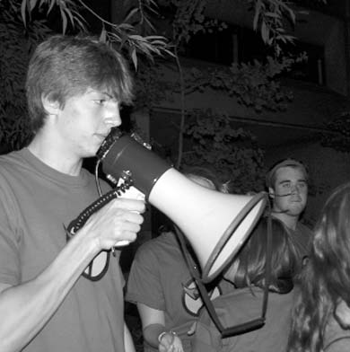 An ArtSci team member sounds off at Capture the Faculty.
