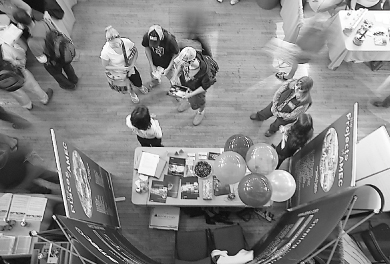 Students connect with prospective employers in Grant Hall at last week’s Career Fair.