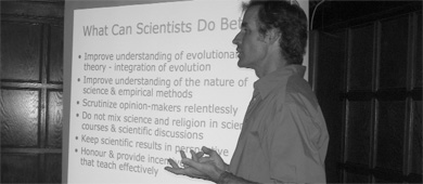 Chris Eckert explains the importance of science on Wednesday night.
