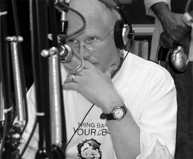 Event organizer Dave Seglins hosted an on-air debate about the relevance of public broadcasting at CFRC on Friday afternoon.
