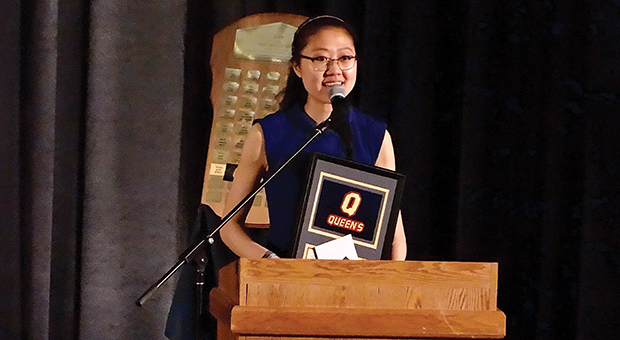 Lily Jiang accepts the Marion Ross Trophy.