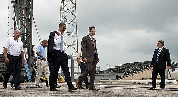 Elon Musk gives a tour for President Barack Obama.