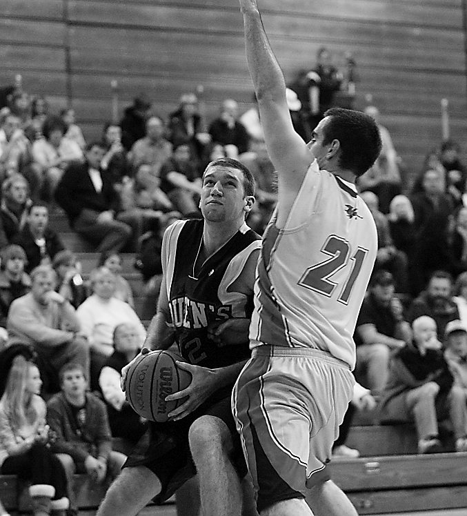 Gaels’ forward Mitch Leger shoots against Guelph Saturday.