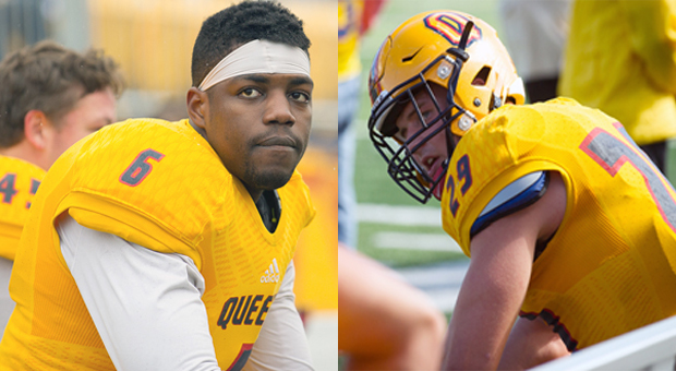 Nelkas Kwemo (left) and Nick Dowd (right) both have brothers coming to Queen’s next year.