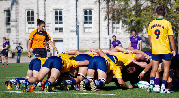 Gaels forwards mulling through a scrum in the first half.