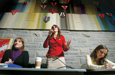 Presidential candidate Holly Archer of team ACH answers a question at Wednesday’s presidential debate.