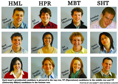 Each team’s presidential candidate is pictured in the top row