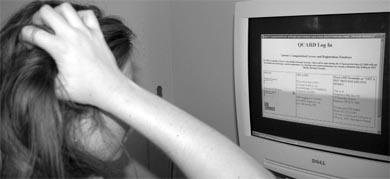 Students were at computers before 8 a.m. to pre-register for courses. Some students in western time zones woke up earlier.