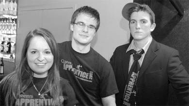 The three finalists of the Queen’s Apprentice pose after emerging from the sixth round.