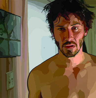 A rotoscoped Keanu Reeves looks dazed and confused in A Scanner Darkly.
