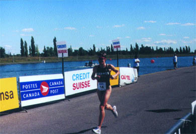 Kingston resident Sharon Donnelly on the final leg of the Triathlon World Championships in Montreal in September 1999. Donnelly is on the Canadian Olympic Team