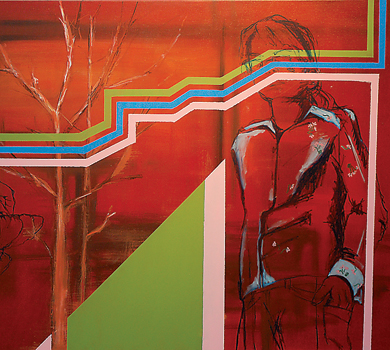 Sharon Muilwyk’s exhibit en route depicts the artist’s colourful interpretation of landscapes across southern Ontario in her oil painting pieces.