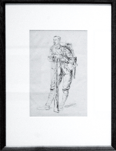 The style of “Standing Soldier Leaning on a Rifle” raises questions about the emotional scars of war.