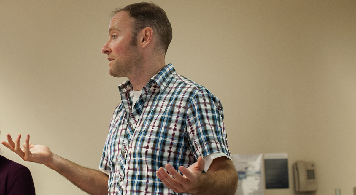 Miles Howe speaks at Dunning Hall on Monday.