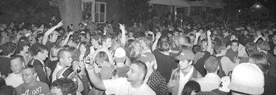 Partiers filled Aberdeen Street on Saturday night of the 2008 Homecoming weekend. Police made 105 arrests.