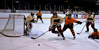 Gaels’ forward Brandon Perry battles for the puck with a Royal Military College defender in the Carr-Harris Cup match Saturday at the Memorial Centre.