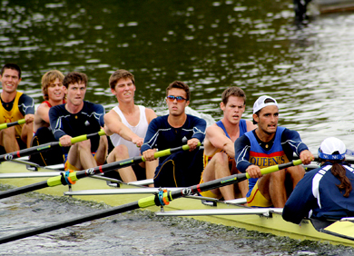 The lightweight men’s eight rowing team pulls for gold in Peterborough at the Trent Regatta on Oct. 3. From right to left
