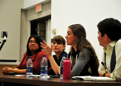 Feministing editors speak in Humphrey Hall on Tuesday to kick off their North American tour.
