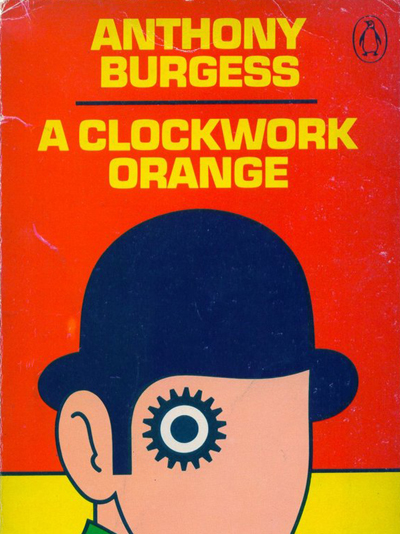 The iconic cover of A Clockwork Orange uses bold primary colours to catch readers’ attention.