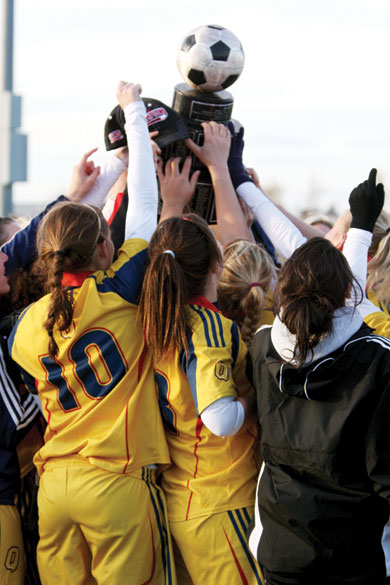 The women’s soccer team celebrates their CIS Championship with the Gladys Bean Memorial Trophy over the weekend in Charlottetown. The Gaels beat the Wilfrid Laurier Golden Hawks 1-0 in overtime with the only goal from midfielder Riley Filion.