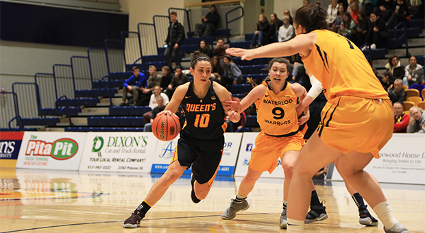 Fifth-year Marieanne Alarie (10) converted five three-pointers against Waterloo.