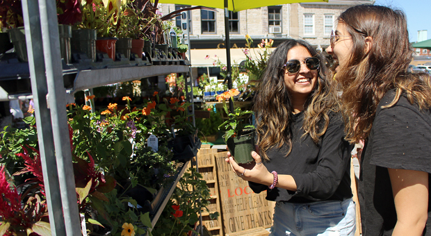 Sarina and Shivani enjoy Kingston's farmers market